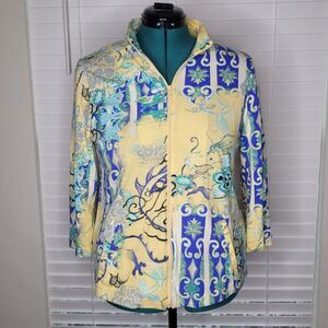 Weekends By Chicos Floral Shirt‎ Jacket Shacket Art To Wear Wearable Art Size 1